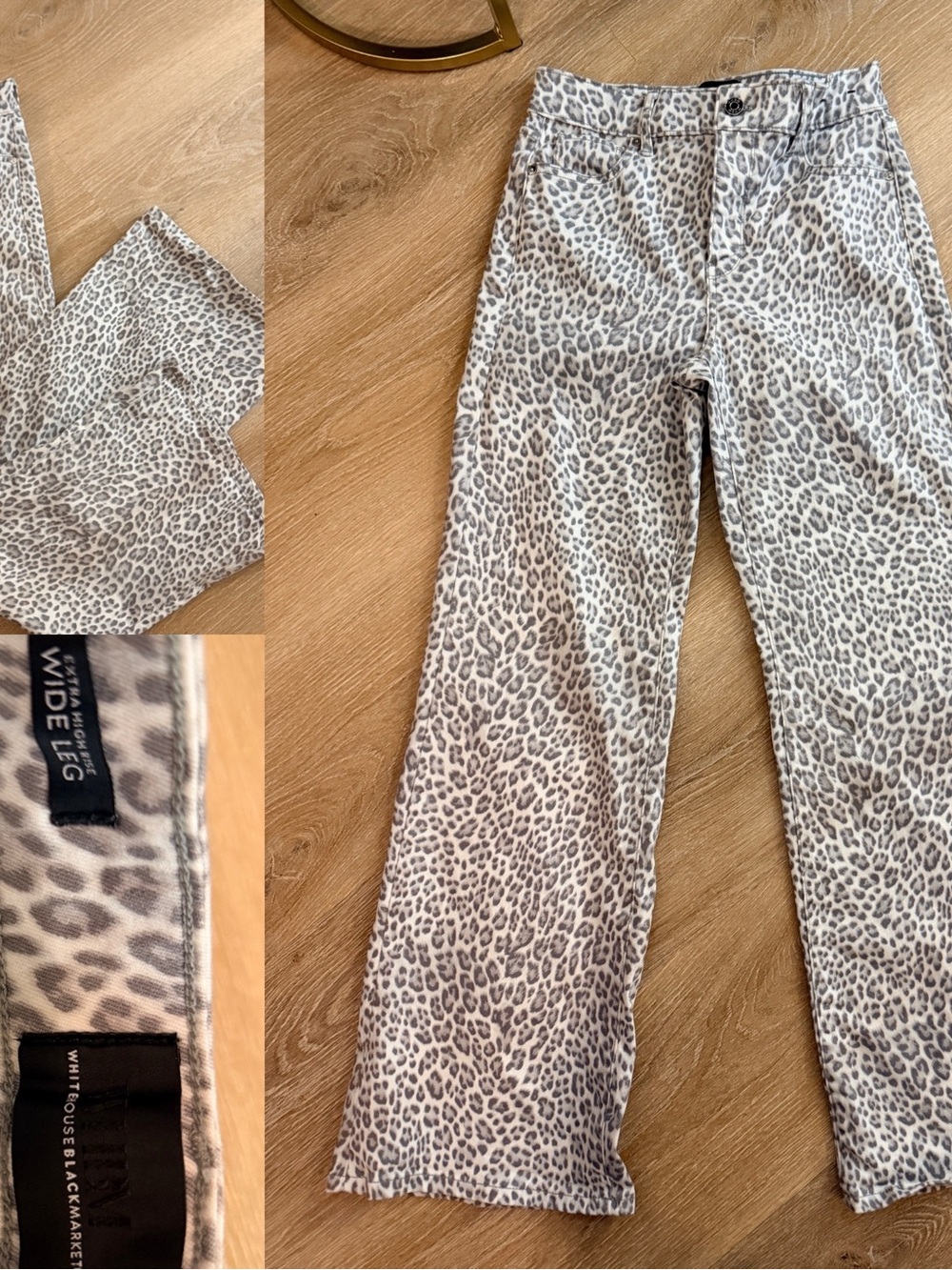 White House Black Market Gray and Cream Leopard Wide Leg Pants